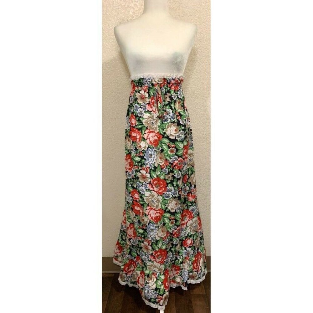 Handmade Vintage 70s Floral Cottage Core Maxi Skirt